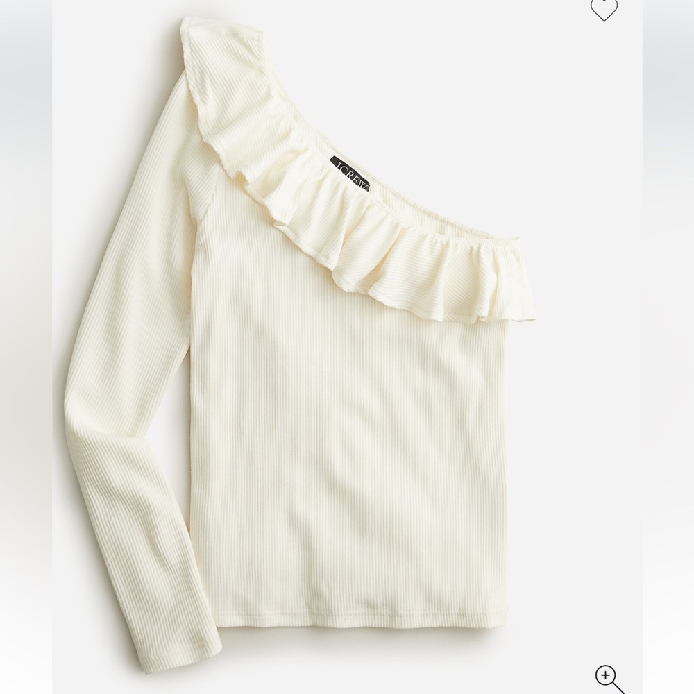 J. Crew Cream Off-Shoulder Ruffle Neck Ribbed Top Size M NWT